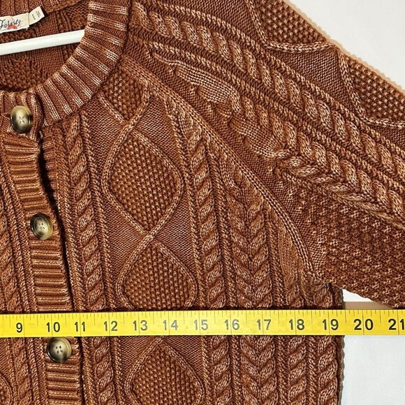 Faherty Sunwashed Cable Knit Cardigan Sweater Medium Women Brown Cotton Organic - Picture 5 of 12